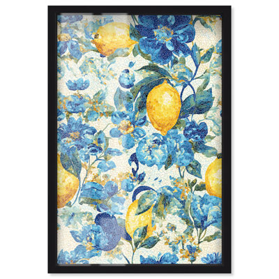 «Lemon Mosaic I Shadowbox Print», art mural floral bleu par Art Remedy, cadre noir, 37 x 55