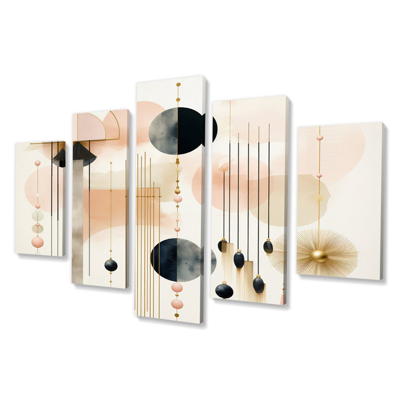 Vintage Vintage Minimal Geometrics IV - Art mural géométrique moderne - 5 panneaux