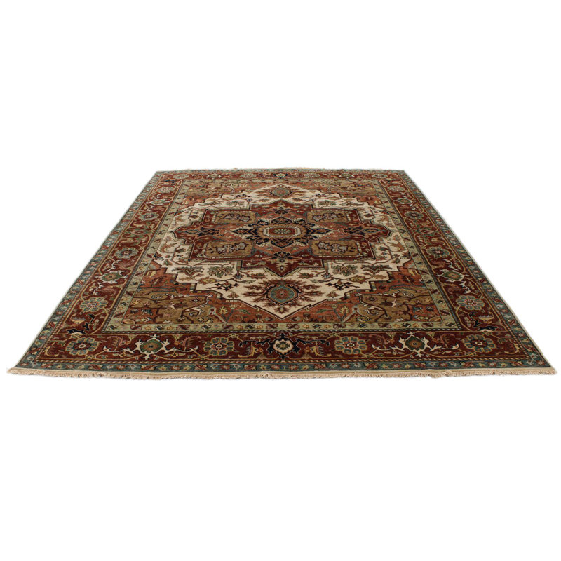 Tapis turc ivoire et rouille Oushak, Rectangle 7 pi 9 po x 9 pi 10 po