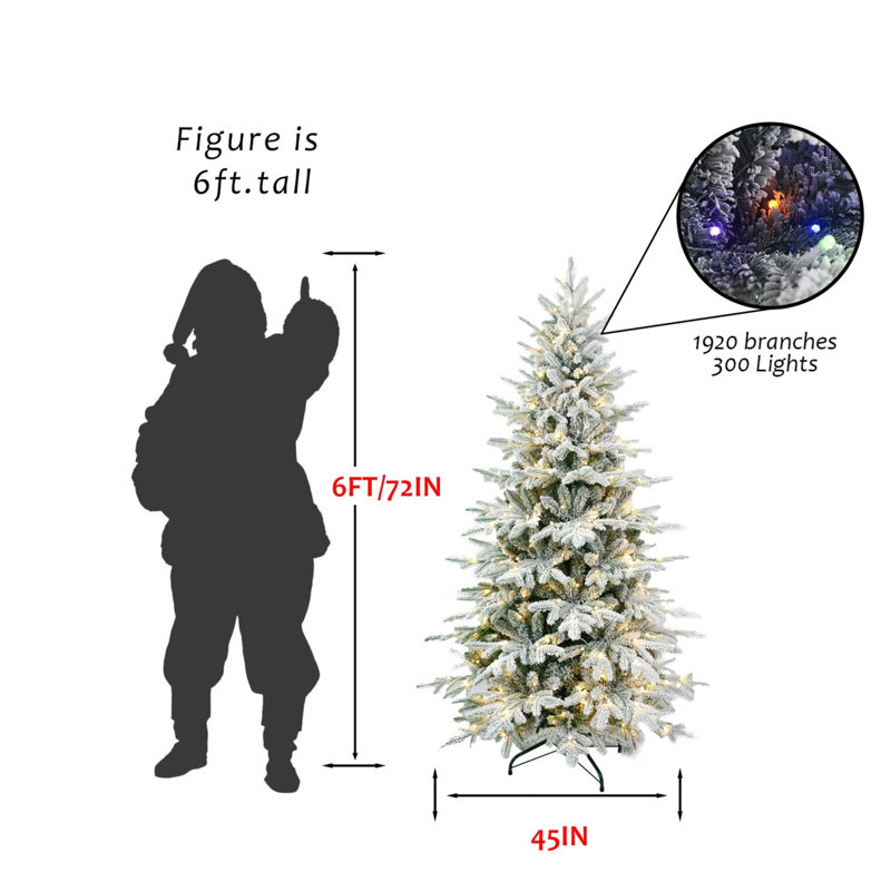 Sapin de Noël artificiel floqué d'hiver, préilluminé, 9 réglages d'éclairage à DEL double, PE en PVC, support en métal, décoration intérieure pour Noël et le Nouvel An