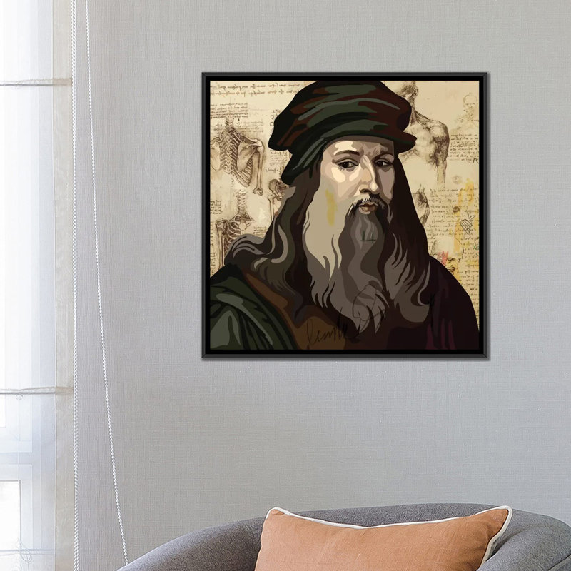 «Leonardo da Vinci», impression sur toile, H 37 po x l 37 po x P 1,5 po, Toile avec cadre noir, Pas de tapis