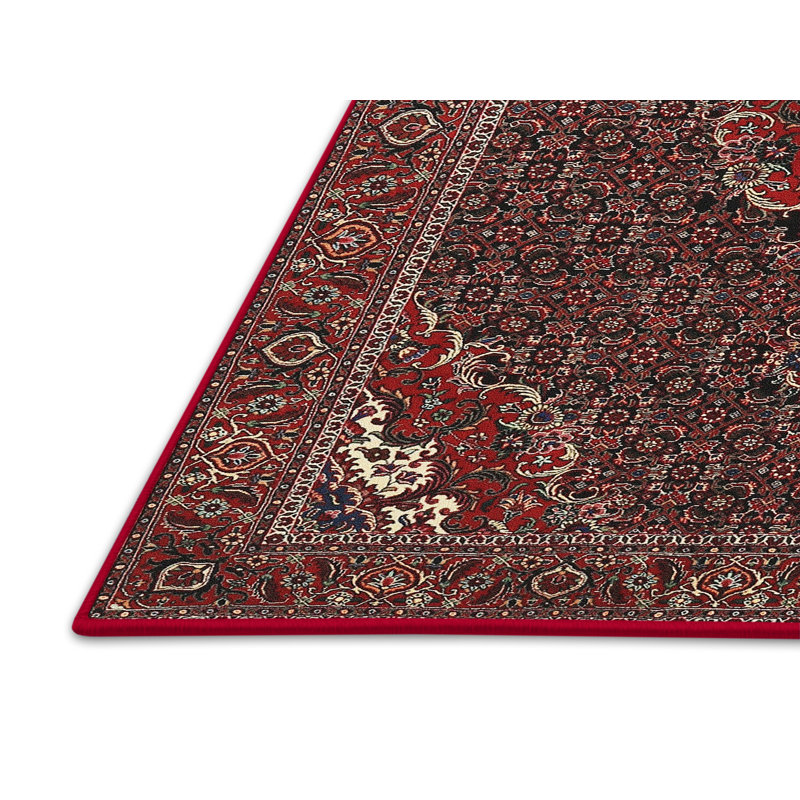 Tapis brun/rouge foncé/noir traditionnel Akaki, Rectangle 5 pi x 7 pi
