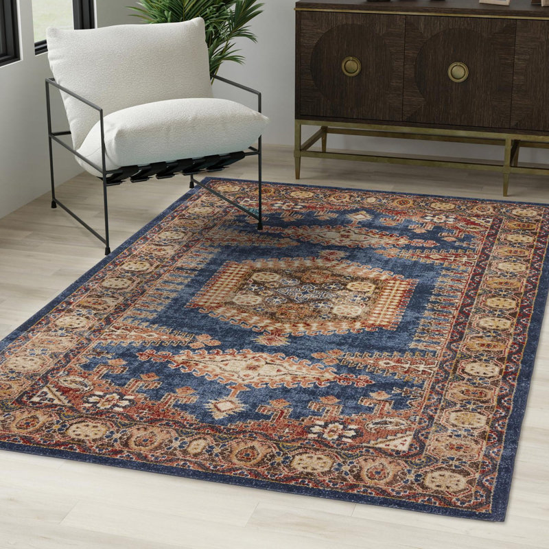Vern Oriental Area Rug, Rectangle 4'1" x 6'1", Blue/Brown