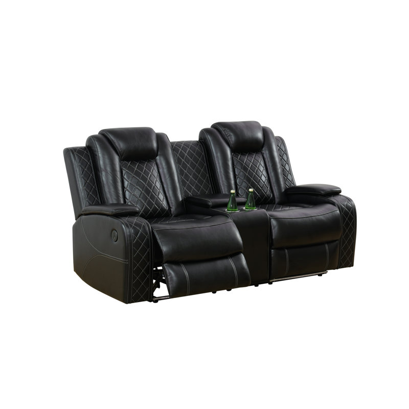 73.5" Charolett Breathing Leather Power Recliner Loveseat with USB Ports, Cup Holders, Black