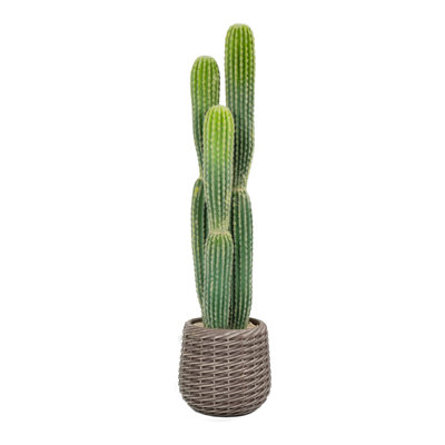 83cm Fuzzy 16-Ridge Single Stem Artificial Cactus in Light Gray Woven Pot, Faux Cactus Plants Indoor Fake Succulents with 1-Minute Assembly