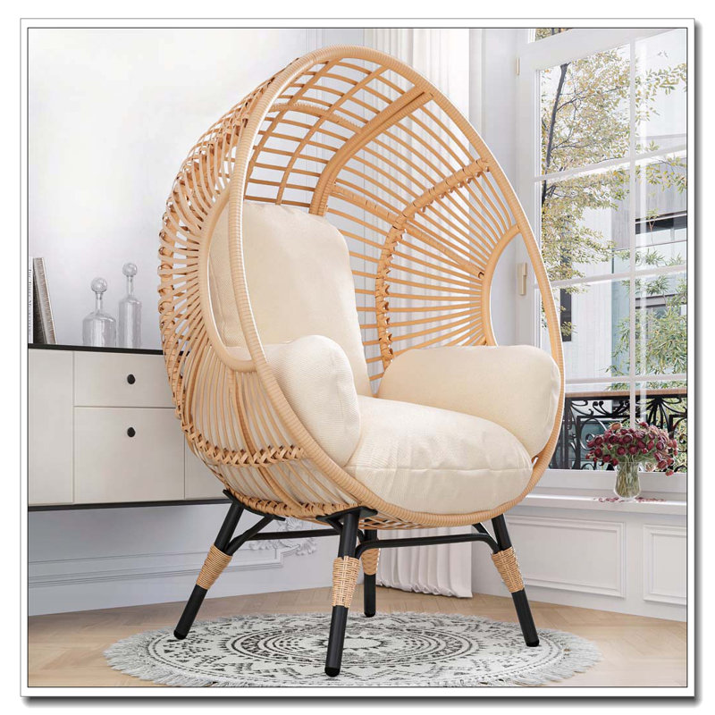 PE Wicker Weaving Patio Egg Chair, Beige, Natural