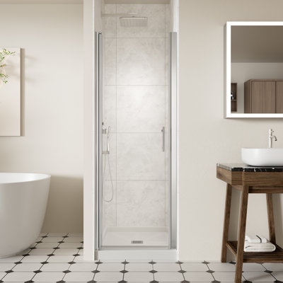 24-25" W x 72" H Frameless Shower Door, Pivot Shower Glass Doors with 1/4" (6mm) Clear SGCC Tempered Glass, Chrome Swing Shower door out of Plumb Adjustability