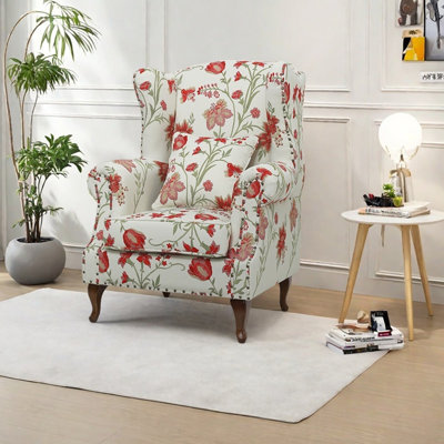 Chenille jacquard and studded recliner