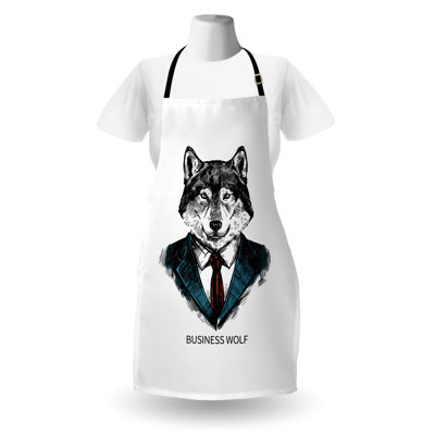 East Urban Home Wolf Apron Unisex, Business Animal in Suit, Adult Size, Teal Vermilion Black -  D3F40F6F82494C65B2C7449D62871480