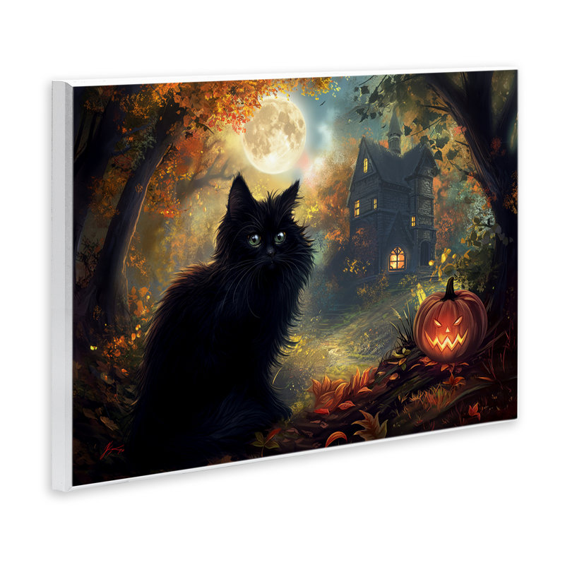 Plaque murale «Black Cat & Haunted Mansion» par Wumples, H 13 po x l 19 po