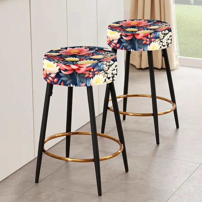 Ensemble de 2 tabourets de bar à motif floral jaune et rose
