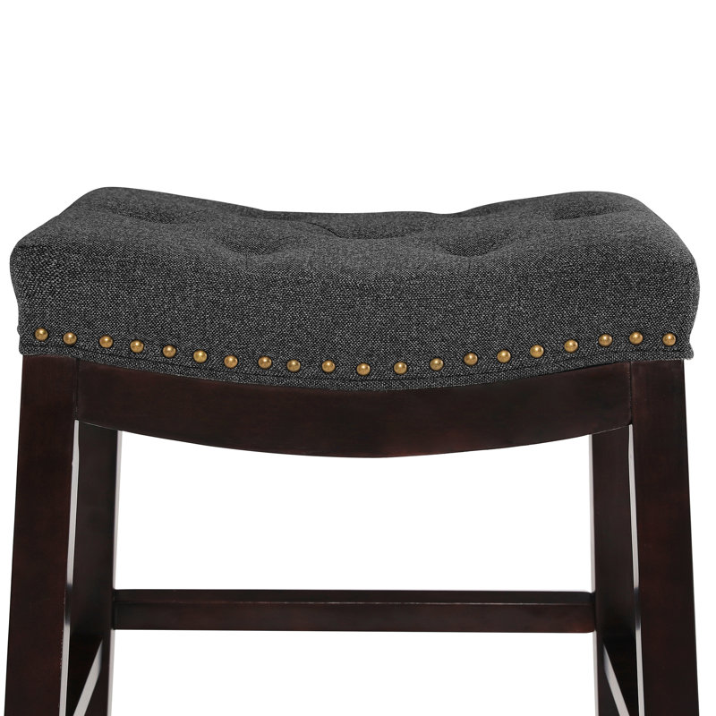 Bar Stools, 24 Inch Fabric Counter Height Bar Stools, Saddle Barstools For Kitchen Island With Nailhead Trim Tufted Button, Set Of 3