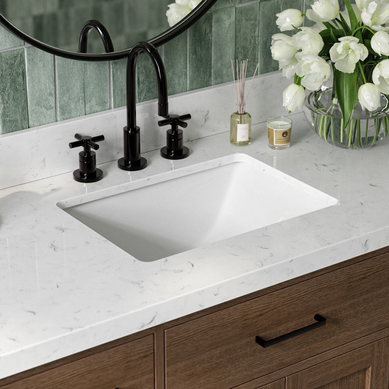 Tidworth 48'' Solid Wood Single Bathroom Vanity with 1.5'' Carrara Quartz Top Sink, Rectangular, Brown Oak