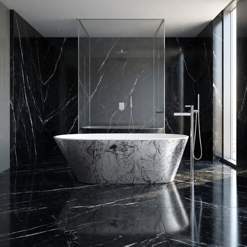 Sophia 67.7'' L Soaking Bathtub, Gold/White/Black
