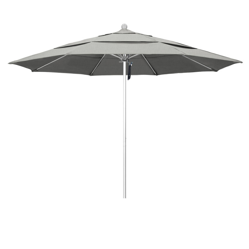 Parasol de marché 11 pi Hibo, Toile granit Sunbrella®, Argent anodisé