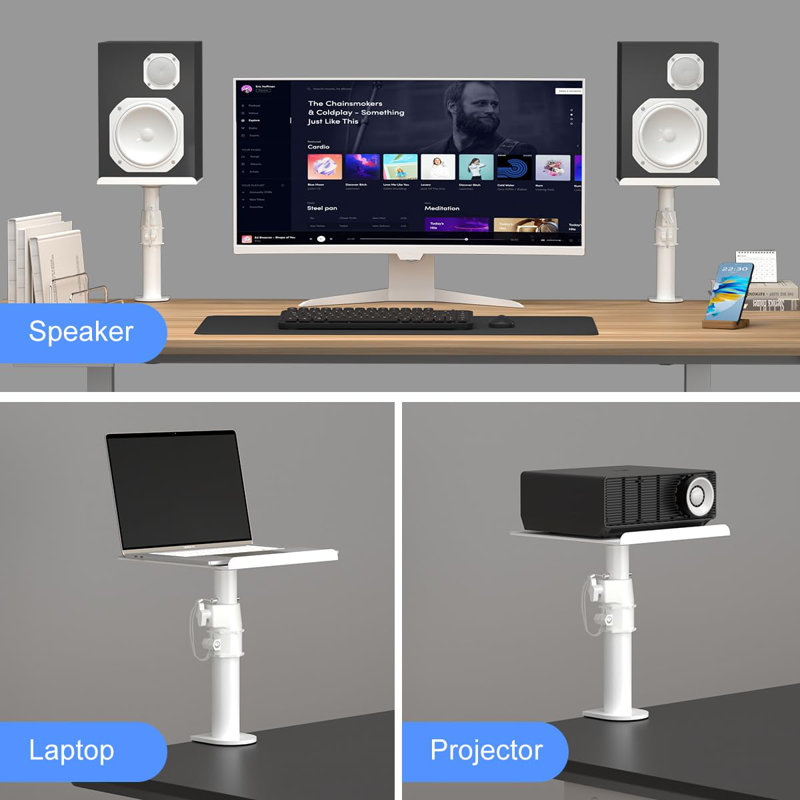 Clamp-On Speaker Stand Desk Mount Set, White