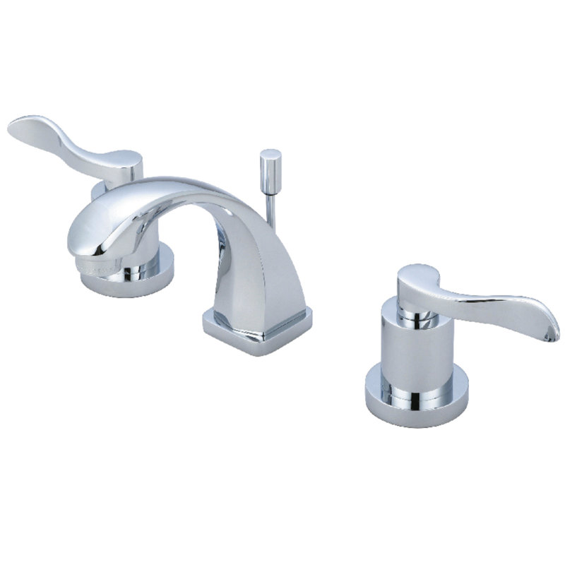 Kingston Brass NuWave Two-Handle 3-Hole Deck Mount Widespread Bathroom Faucet with Brass Pop-Up Drain, Polished Chrome