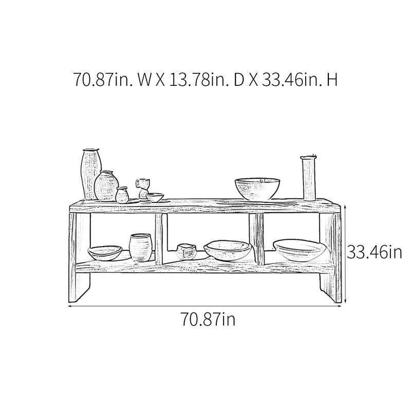 Console en bois massif 70,87 ", H 33,46 po x l 70,87 po x P 13,78 po