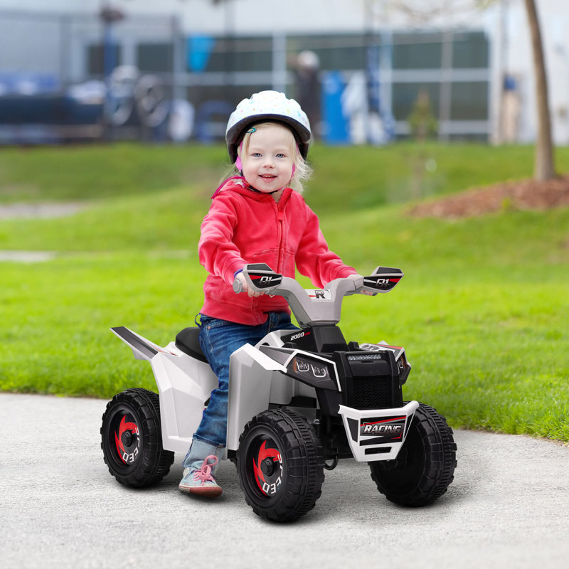 White 6V Kids ATV Quad Car with Wear-Resistant Wheels