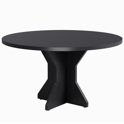 Space-Saving Modern 47" Round Dining Table for 4-6 People - Sturdy Pedestal Base - Ideal for Apartment, Living Room, Kitchen - Black Wood Grain Finish