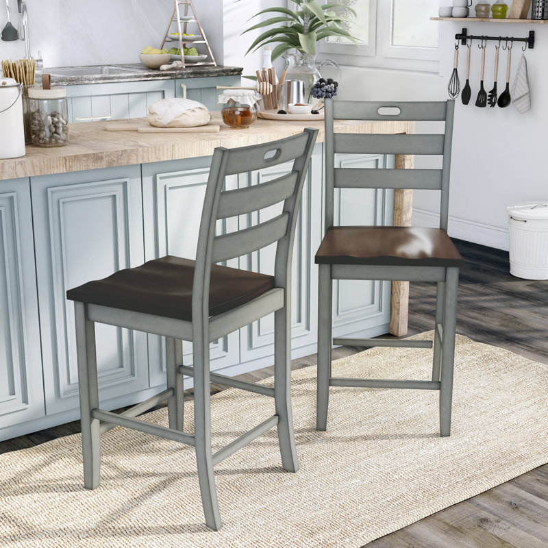 Gaspar Solid Wood 24'' Counter Stool, Light Gray
