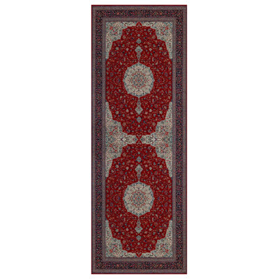 Guria Red/Beige Oriental Machine Printed Cotton Chenille Area Rug
