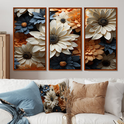 «White and Orange Daisy Florescence Radiance» - ensemble d'art mural marguerites