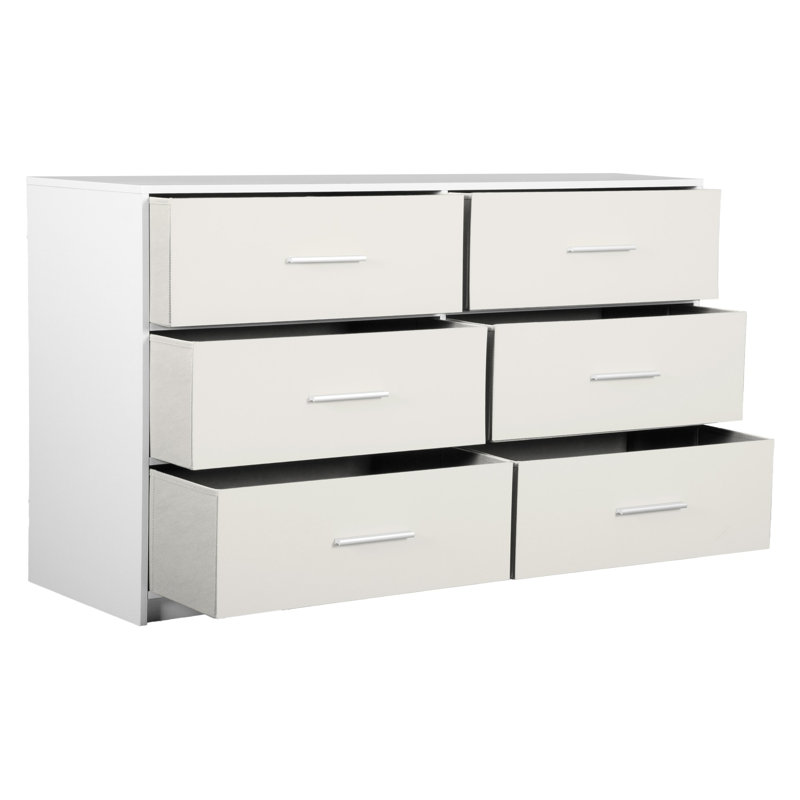Commode 6 tiroirs avec grands tiroirs en tissu, Blanc