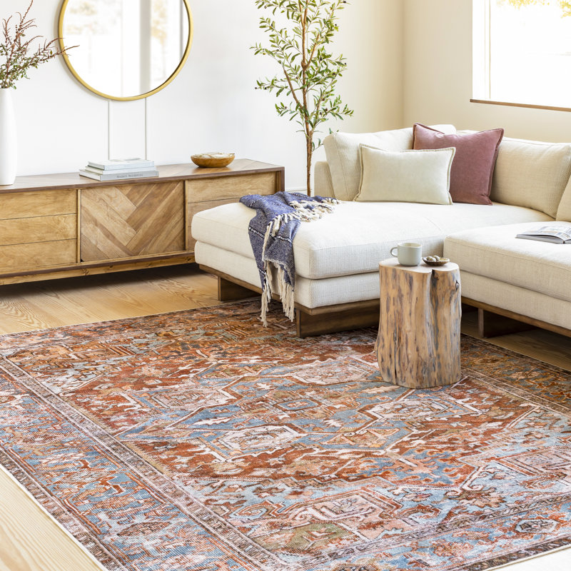 Mags Oriental Brick Red/Blue/Tan Area Rug, Rectangle 7'6" x 9'6"