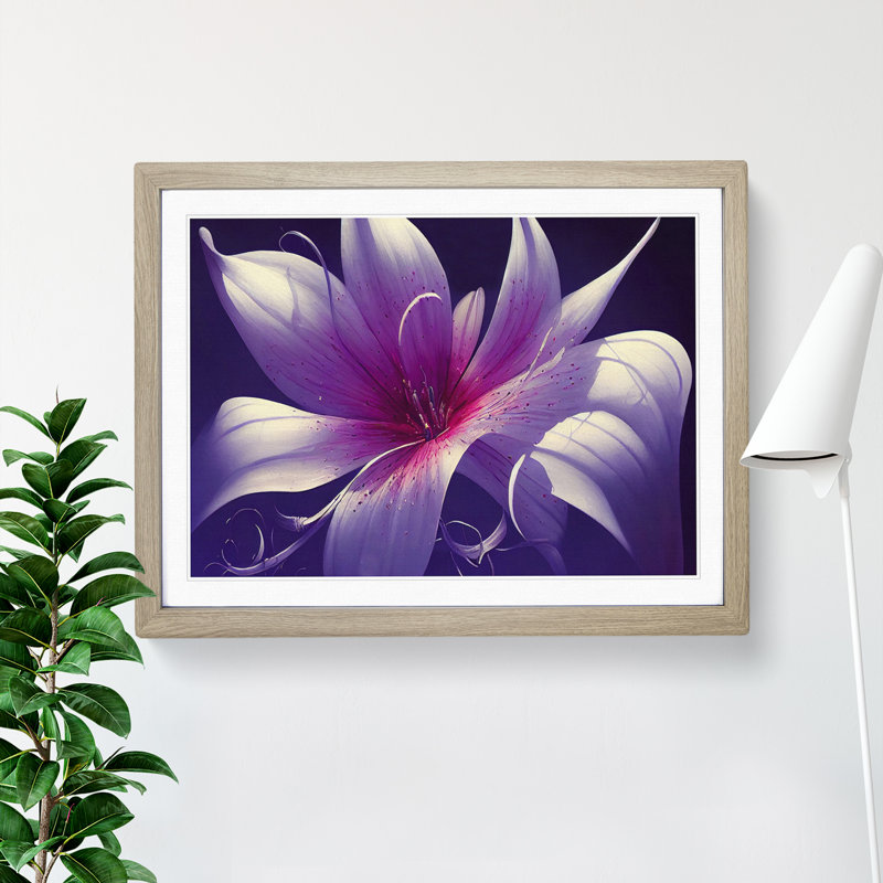 Eccentric Lily Flower Abstract - Single Picture Frame Print, 46cm H x 64cm W x 2cm D, Oak Framed