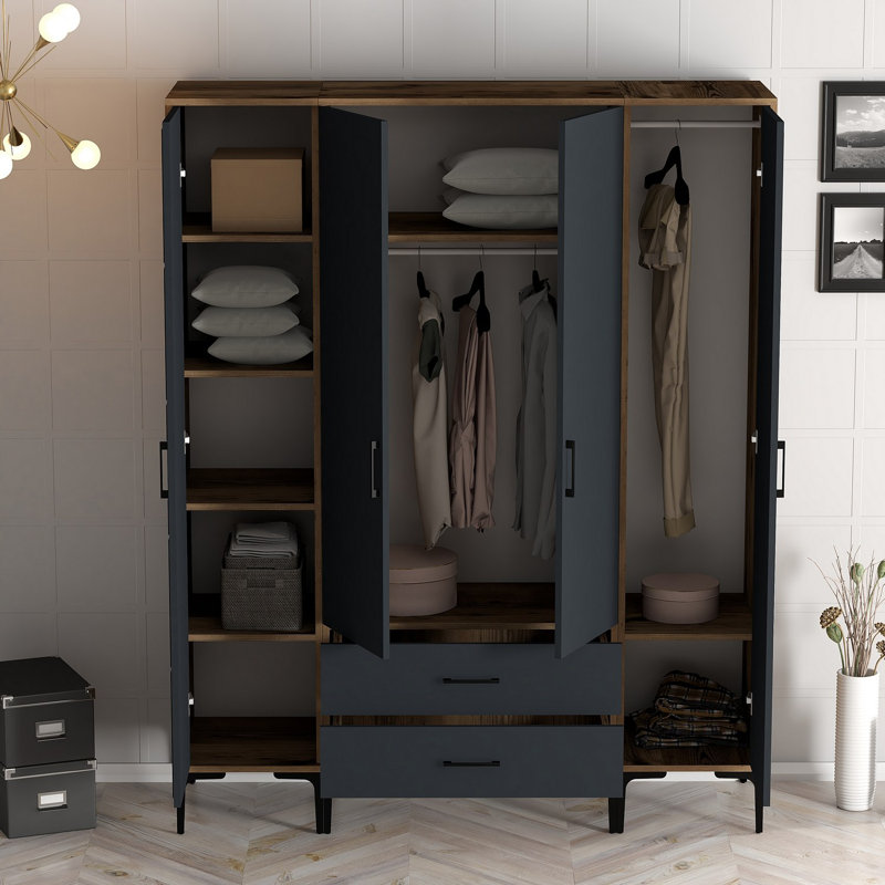 Berend 4 Door Manufactured Wood Wardrobe, Walnut/Anthracite