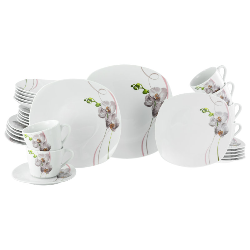 Square 30 Piece Porcelain China Dinnerware Set - Service for 6