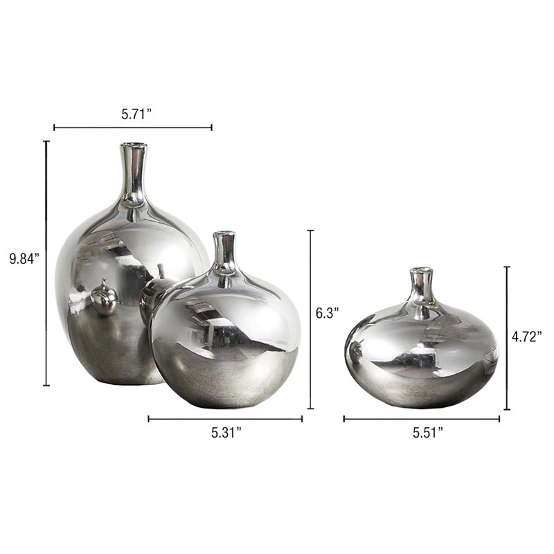 Ansen Mirrored Ceramic Decorative Vases 3-piece set, Silver