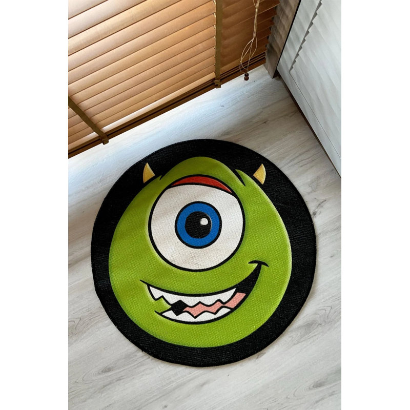Green Round Rug With Monsters Pattern, Novelty 2'8" x 2'8"