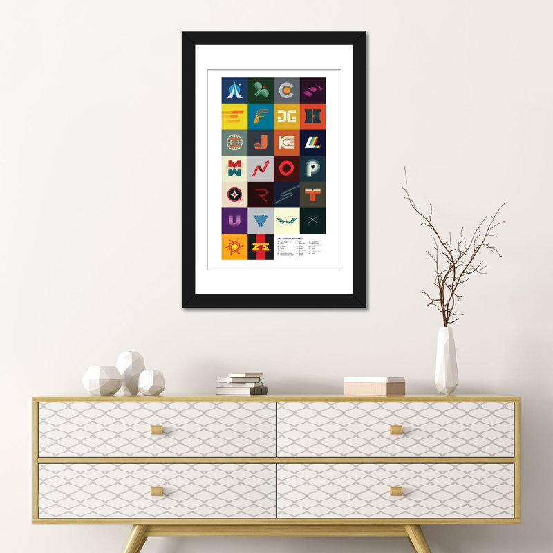 «Science Alphabet» par 2046, impression sur toile tendue, H 24 po x l 16 po x P 1 po, Papier d'art encadré noir, Blanc