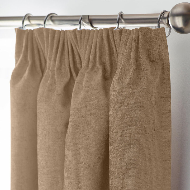 Eilfried Chenille Pencil Pleat Taped Top Curtains, 229cm Width x 183cm Drop, Beige