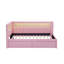Lit plateforme tapissier simple avec ports USB et ceinture à DEL, avec 2 tiroirs, rose
