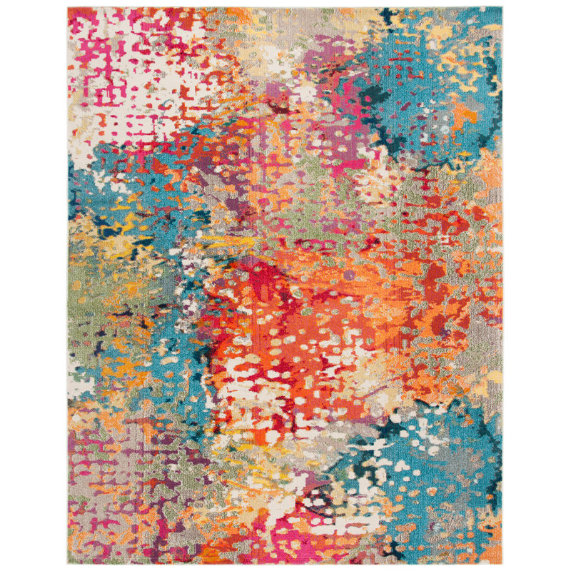 Tapis ivoire / multicolore à motif abstrait Felty, Rectangle de 10 pi x 14 pi