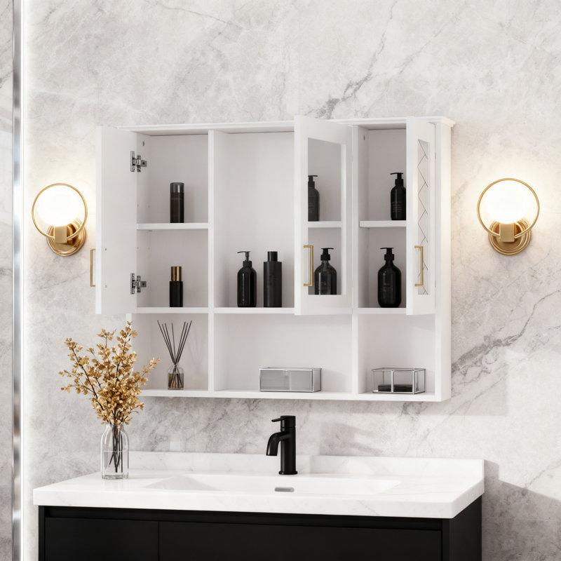 Armoire de salle de bain 2 en 1 avec tablettes réglables et portes à fermeture en douceur, Blanc