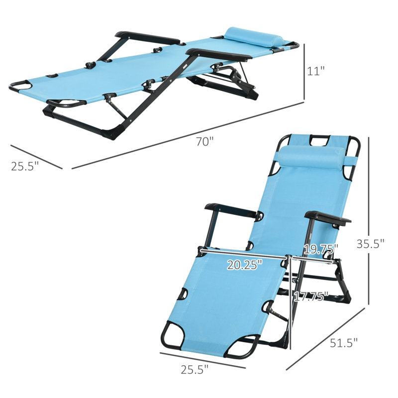 Outsunny Folding Chaise Lounge Chair For Outside, 2-In-1 Tanning Chair With Pillow & Pocket, Adjustable Pool Chair For Beach, Patio, Lawn, Deck