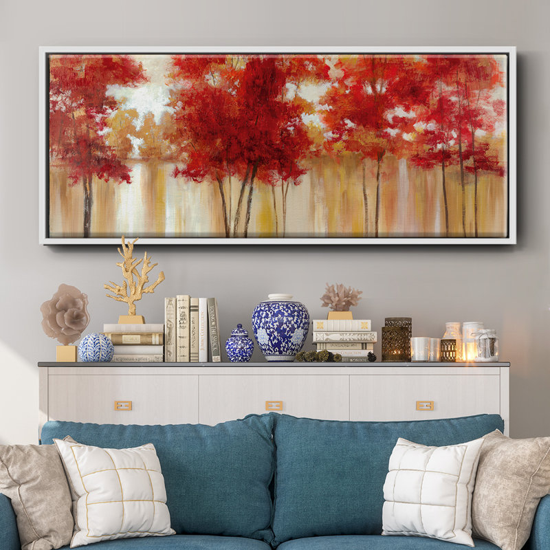 Red Trees- Framed Canvas, 20" H x 50" W