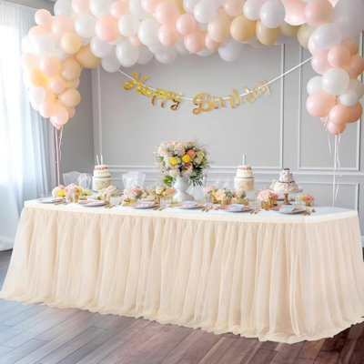 39.37" Tulle Table Skirts for Rectangle Square Round Tables, 2-Layer Grim Ruffle Tulle Tutu Cloth Table Skirt Decor Birthday Party Baby Shower Halloween Christmas Cake Dessert Tables, (No Table Cover)