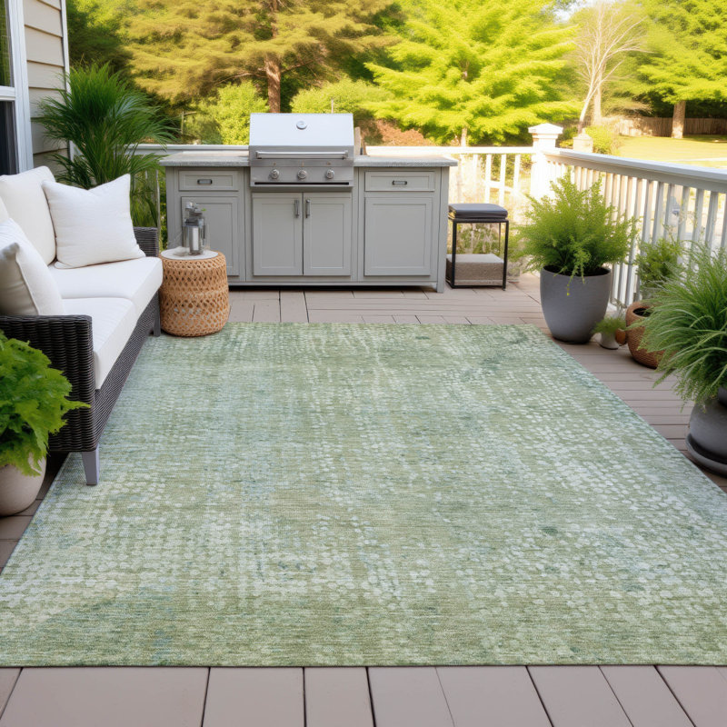 Tapis vert intérieur / extérieur lavable à la machine Xhevrie, Rectangle 10 pi x 14 pi