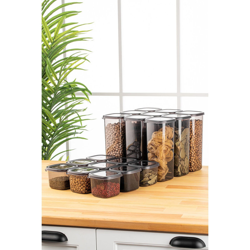 18-Piece Storage Box Set, Anthracite Color, 3.9 x 3.9 x 3.7 inches (550 ml) & 3.9 x 3.9 x 9.6 inches (1750 ml) | 100% BPA-Free Plastic, Dishwasher Safe | Ideal for Organizing Home, Office & Craft Supplies