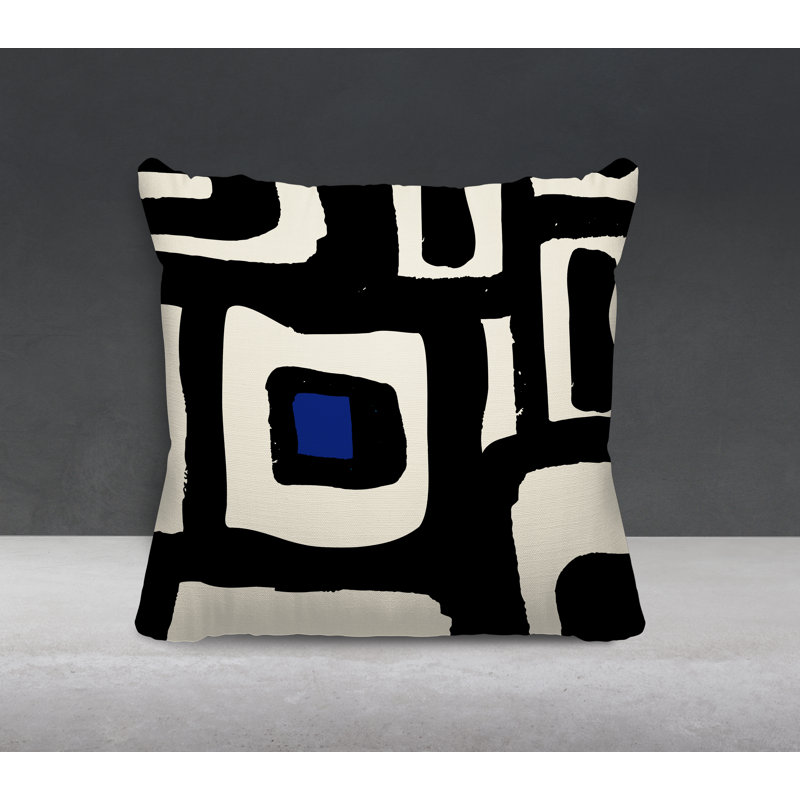 Coussin intérieur / extérieur en polyester filé Banksy, 17 po x 17 po, Bleu marine / Blanc cassé