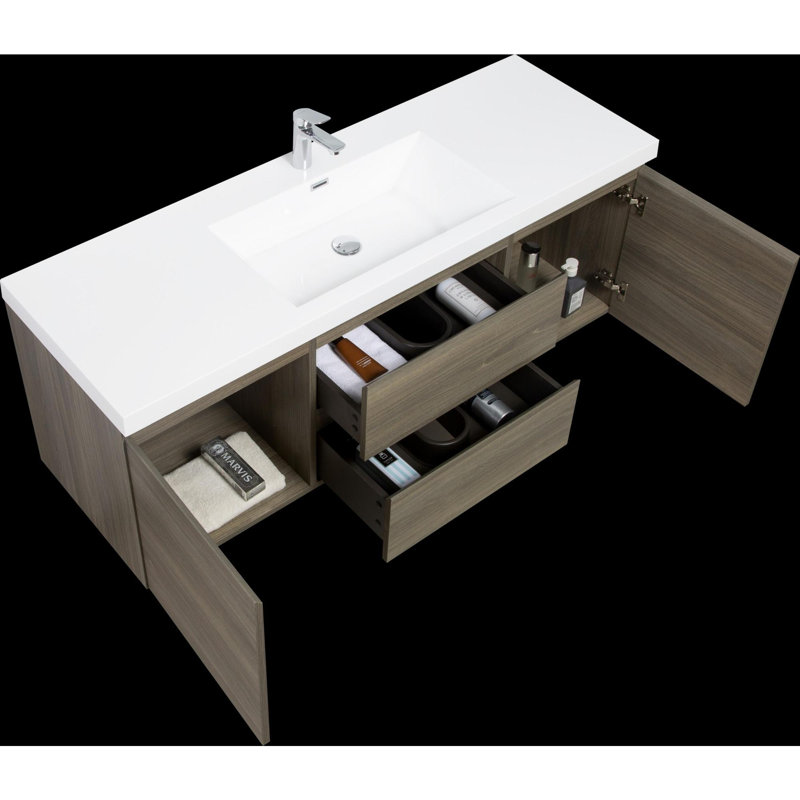 Meuble-lavabo flottant 60 po avec lavabo, Gris