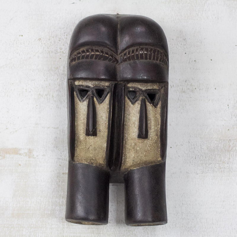 Kran Twins Ivoirian Wood Mask Sculpture