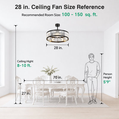 Ventilateur de plafond en cristal 20 po avec lumières et télécommande, ventilateur moderne avec moteur à courant continu réversible, ventilateur de lustre à 6 vitesses pour chambre à coucher, salle à manger et salon