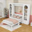 Grand lit plateforme escamotable en bois avec 2 tiroirs et tablettes et DEL-1074803677