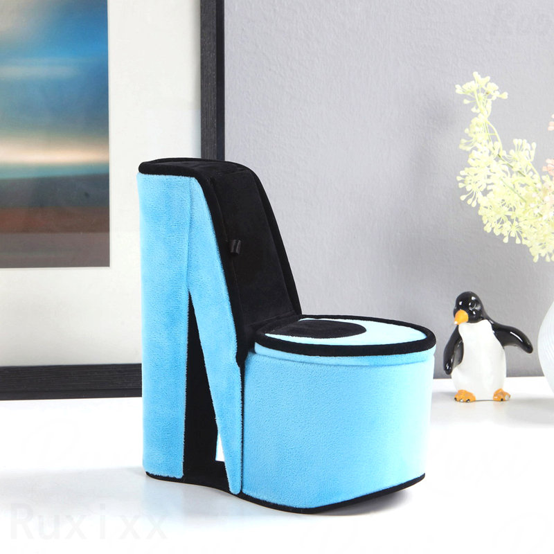 Boîte à bijoux 9 po avec rangement caché, conception de chaussures à talons hauts, velours turquoise, Turquoise